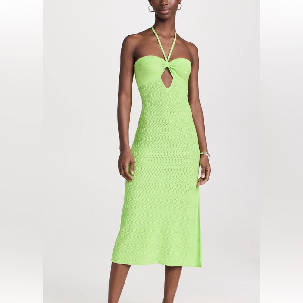 Devon Windsor Clementine Dress in Palm - Neon Green Halter Dress with Cutout